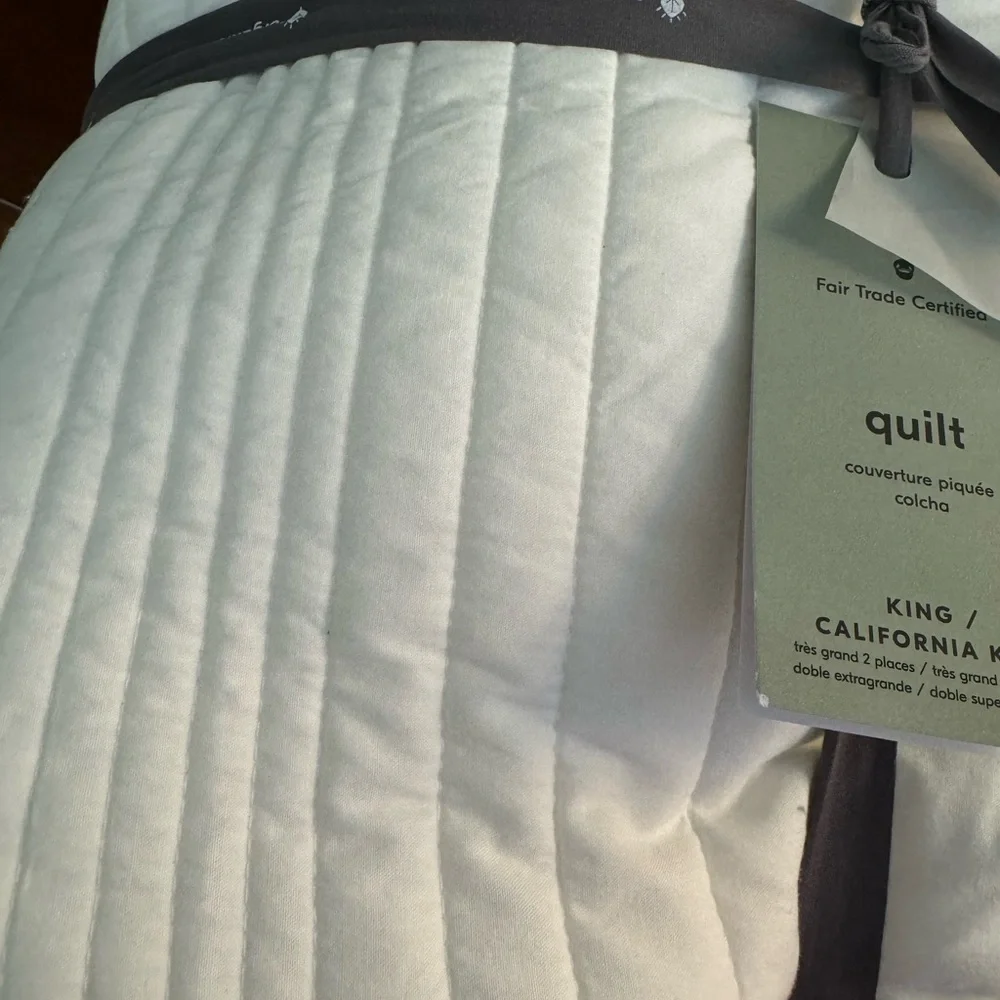 West Elm European Flax Linen Linework Quilt King/Cal King in White NWT